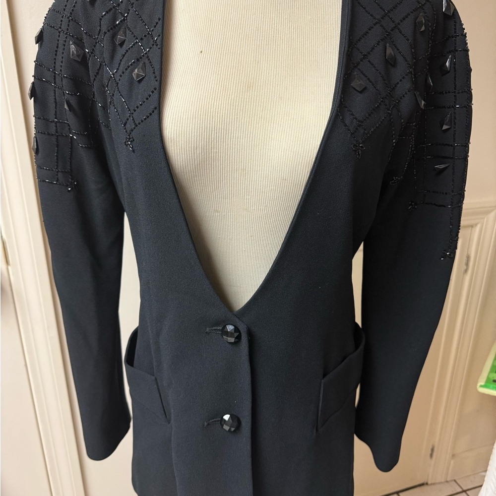 Chic Nineties vintage Baldanza Black Women's beaded blazer size 4